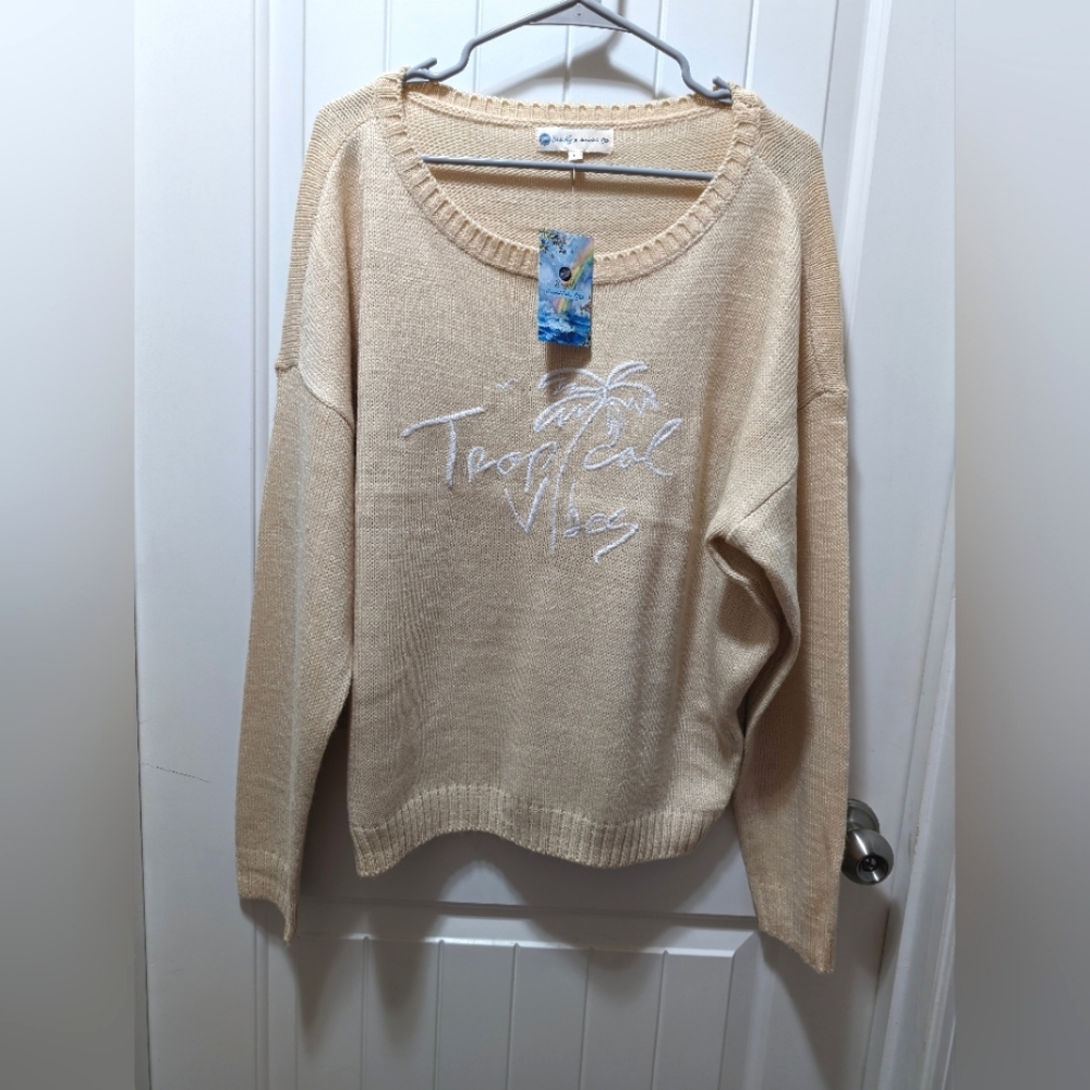 Beachly x Goldfish Kiss Sweater. Womens Large Tropical Vibes Knit Sweater. New